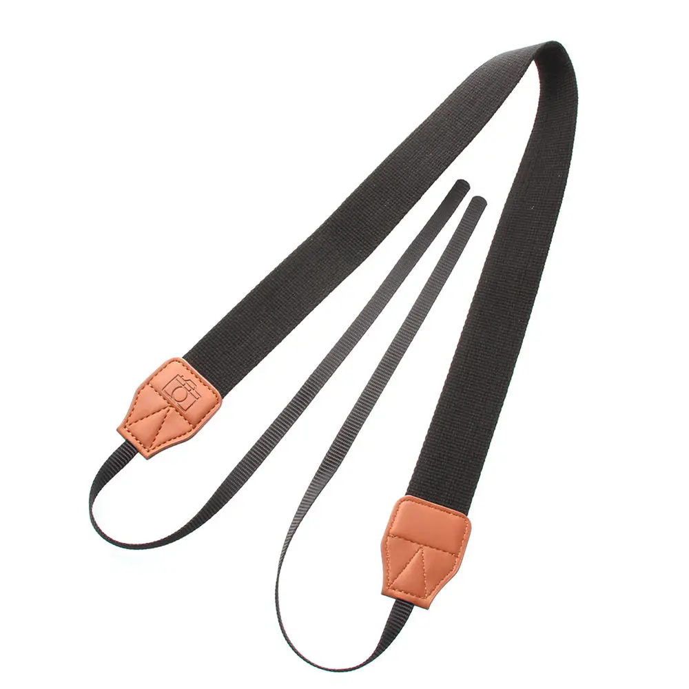 Sabuk leher bahu kamera kulit katun tali poliester hitam untuk Olympus Canon Nikon