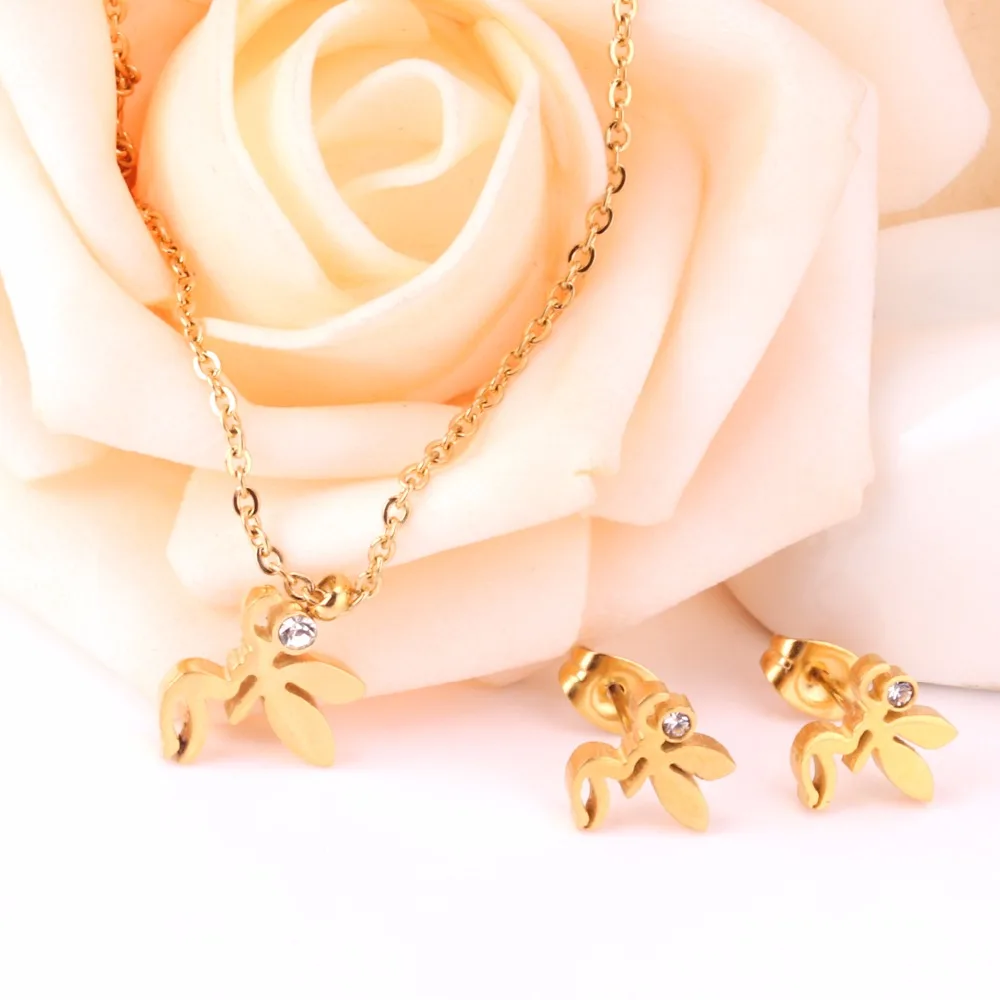 LUXUKISSKIDS Fashion Jewelry Sets Stainless Steel Pendant Necklace Earrings Sets For Women Accessories Jewelry