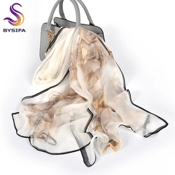 BYSIFA-bufandas de seda de gasa para mujer, chal largo de diseño Floral, temporada primavera, otoño e invierno, 100%