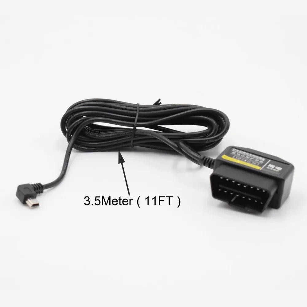 XCGaoon Car Charger OBD 16 Pin DC Converter Module 12V To 5V 2A with mini USB Cable (Curved) Low Voltage Protection, Cable 3.5m