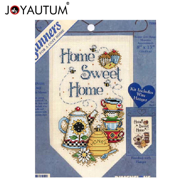 Sweet Home Small Banner diy Counted Cross Stitch Kits 14ct Tea Cups Honey Cartoon Kitchen Room Decoration Sets For Embroidery