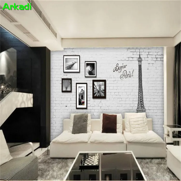 

Custom Any Size 3D Wallpaper Abstract Vintage White Wall Black and White Landscape Photo Frame Hand Painted Paris Eiffel Tower