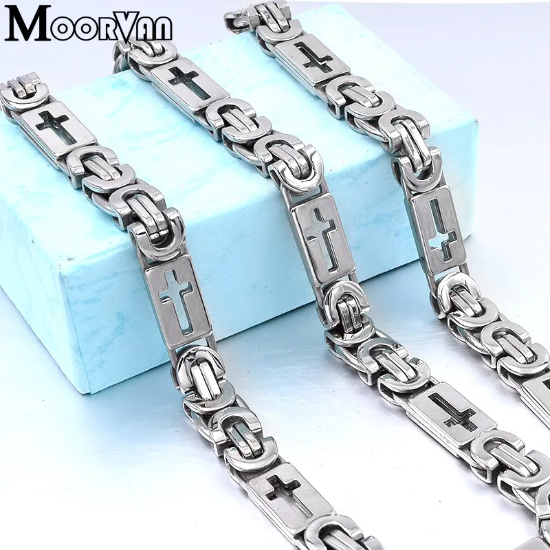 Moorvan unique flat byzantine necklace/bracelet (55cm+22cm) men chain link cross jewelry set VBD028