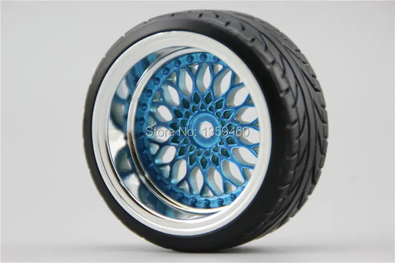 4pcs RC Hard Pattern Drift  Tires Tyre Wheel Rim Y12CB 3/6/9mm offset (Chrome+Painting Blue)  for 1:10 Drift Car 10040+20022