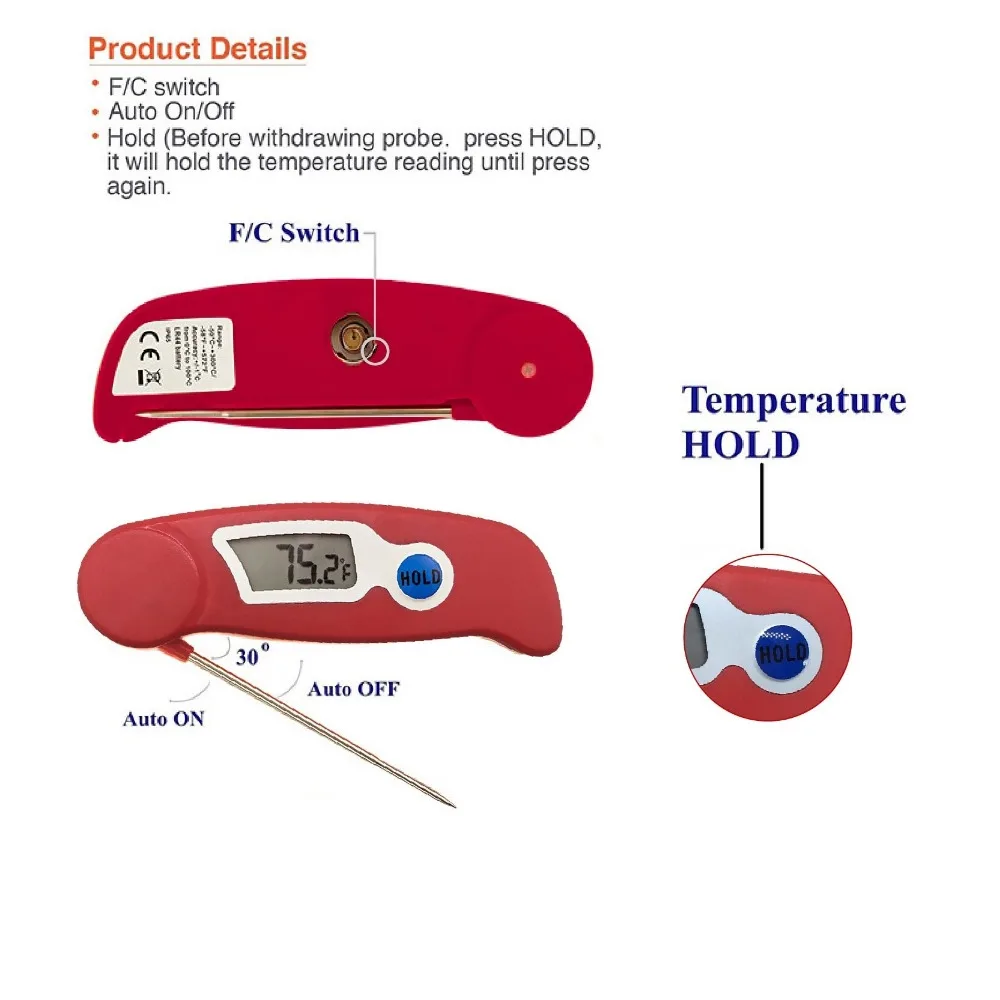 Easy to Use Simple Digital Instant Read Folding Prob Thermometer Food Coffee Milk Chicken Meat Cold Drink BBQ Thermometer