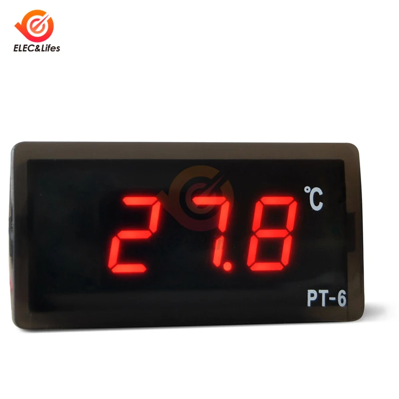 PT-6 AC 220V DC 12V LED Digital Electronic Temperature Meter Tester Embedded Indoor Outdoor Thermometer Gauge with Sensor Probe