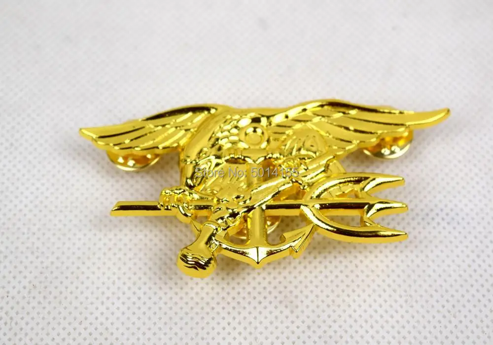 US Namy Seal Trident Uniform Insignia Badge W Pins Black Gold