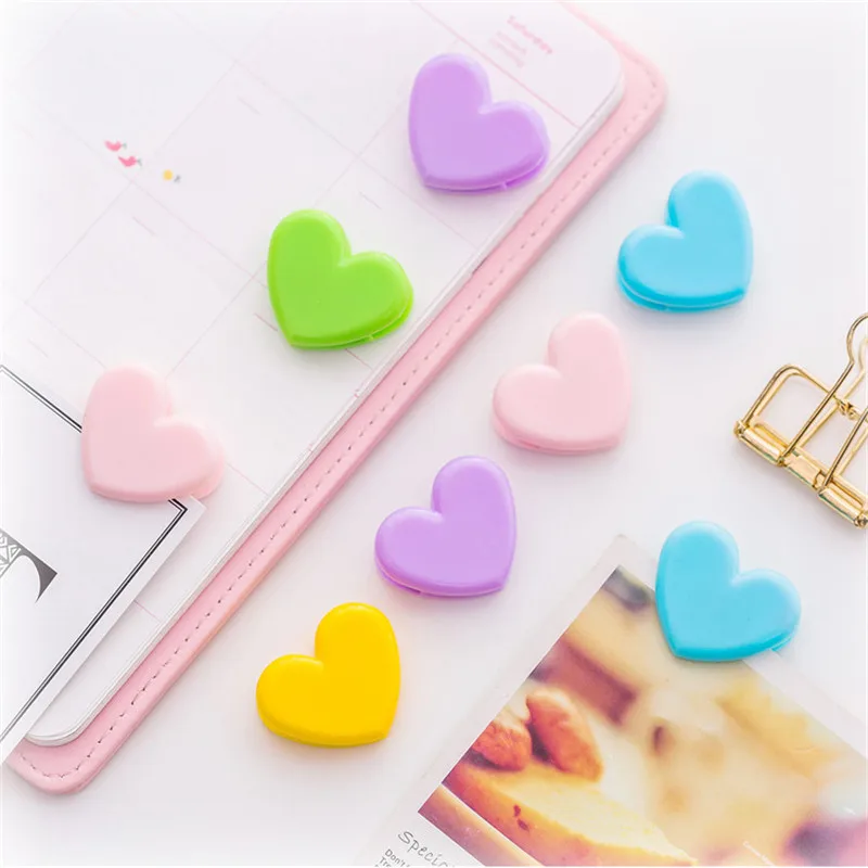 Candy Color Plastic Heart Clips para Photo Wall, pasta decorativa para casa, escritório, material escolar, papelaria estudantil, Bookends, moda, 5pcs