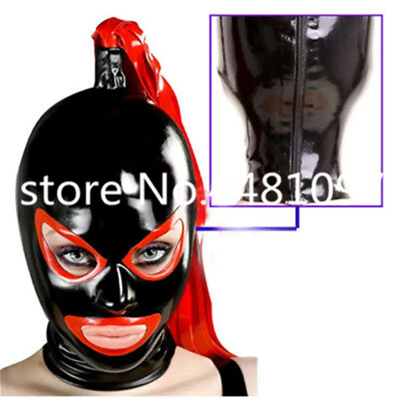 

Latex Mask Rubber Uniqu unisex fetish cosplay mask Latex Mask Rubber Hood with Tails for Party Bodysuits Wear custom made