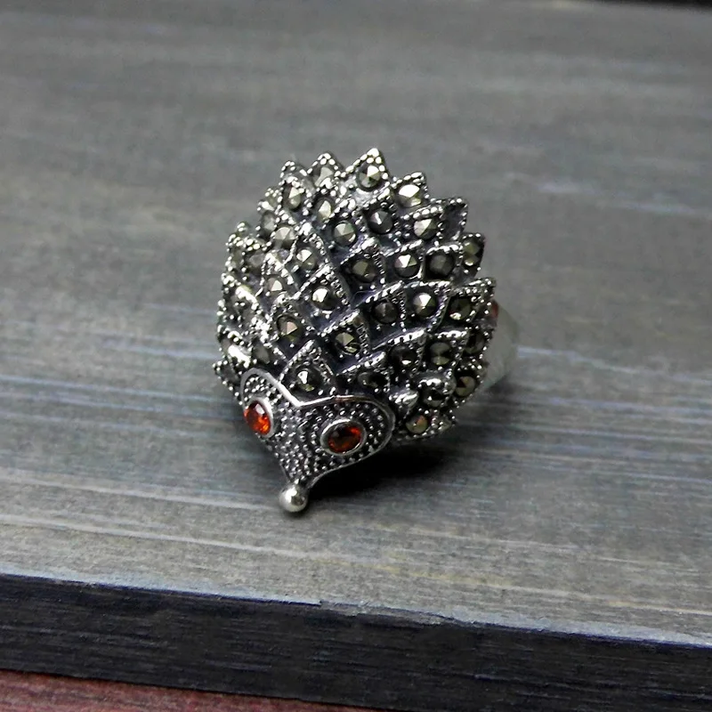 

925 sterling silver stone hedgehog ring opening ring lovely new atmosphere