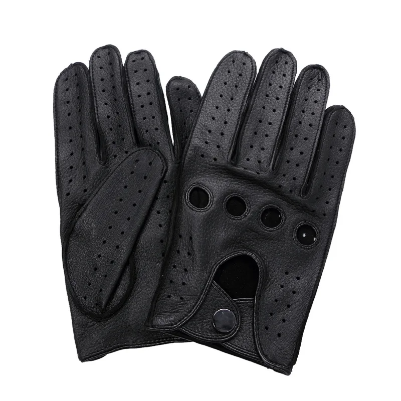 New Arrival luksusowe męskie skórzane rękawiczki rękawiczki dziura przycisk oddychające mężczyźni Deerskin oryginalne skórzane rękawice dla