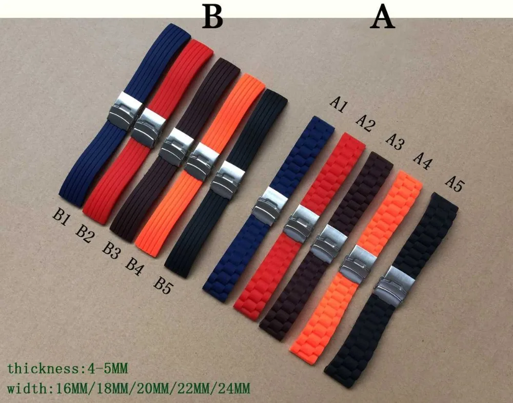 1pcs 16 18 20 22 24 mm New Silicone Rubber stripe Watch Strap fashion Watch Band Deployment Buckle Waterproof BLack Watchband