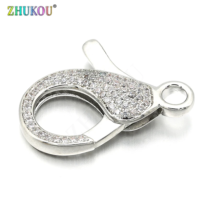 21*31mm Brass Cubic Zirconia Lobster Clasps Hooks DIY Jewelry Findings Accessories, Mixed Color, Hole: 4mm, Model: VK56