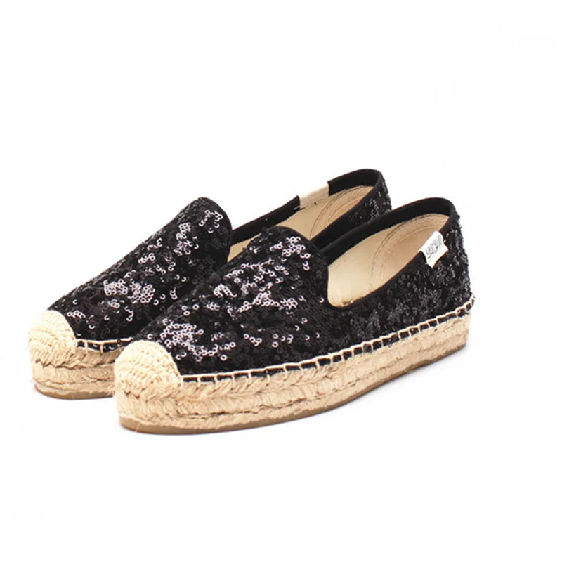 DZYM  Spring New Arrival Sequined Cloth Espadrille Bling Women Platform Flats Linen Straw Fisherman Shoes Hemp Zapatos Mujer