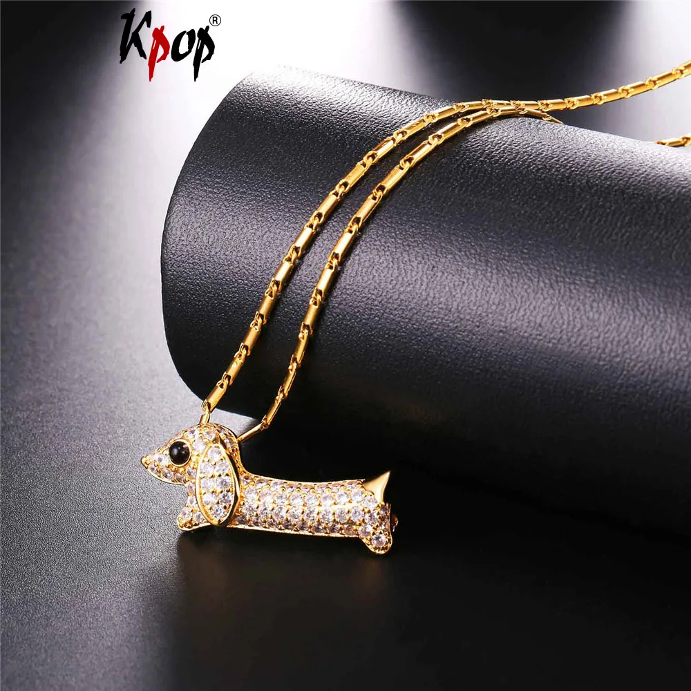 

Kpop Cubic Zirconia Cute Dackel Dog Dachshund Pendant Gold/Silver Color Fashion Jewelry Animals Necklace For Women & Man P2579