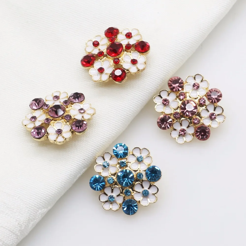 New Buttons 5pc/lot Spray Painted(FlatBack / Buckle)Metal Button Crystal Rhinestone DIY Jewelry Parts For 22mm