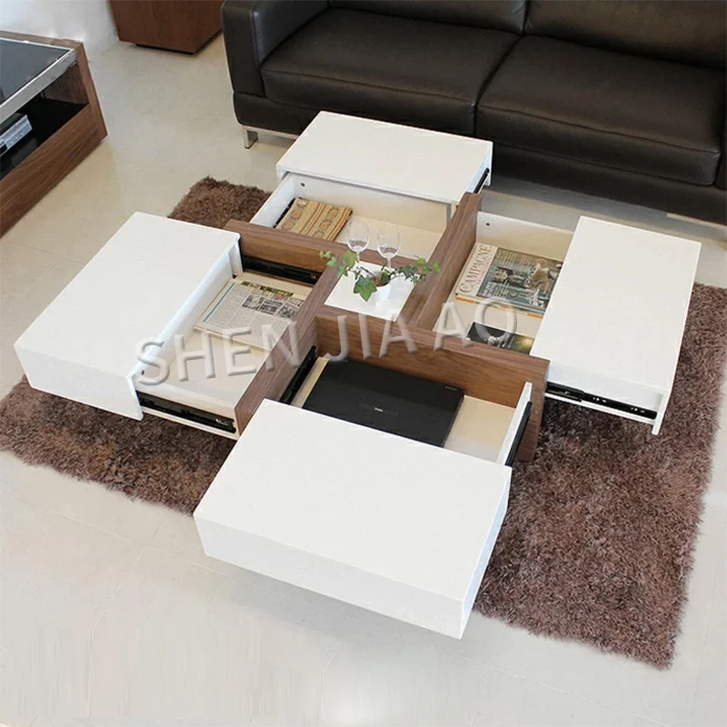 Creative Living Room Coffee Table Modern Multi-function Storage Drawer Coffee Table Minimalist Square Adjustable Side Table 1PC