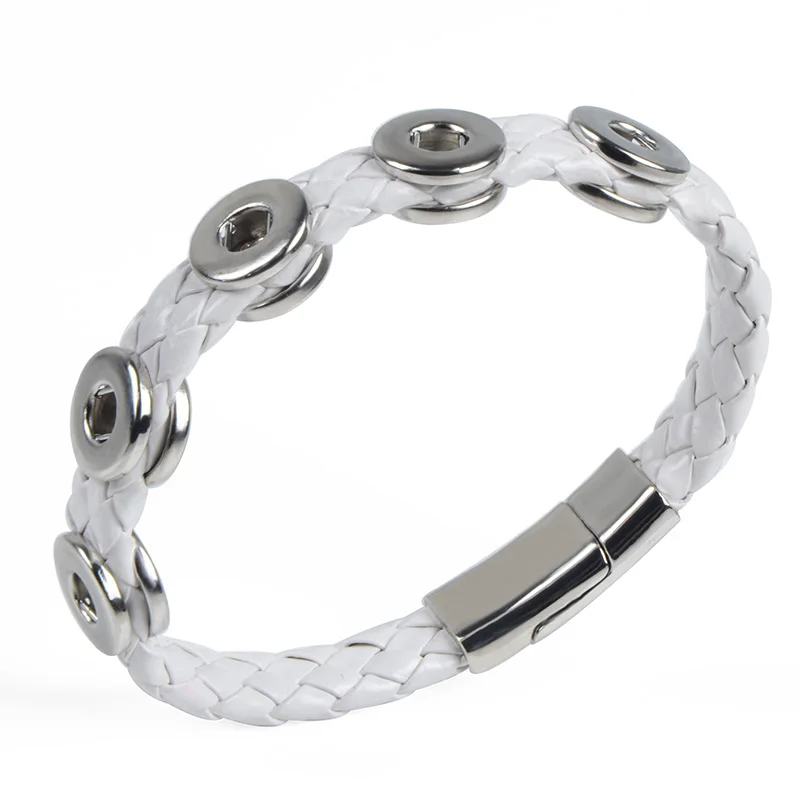 Chanfar White And Black PU Leather Bracelet Fit 12mm Snap Button Armband Jewelry With 5 Snap Buttons