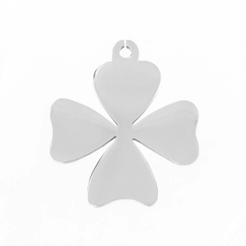 Four Leaf Clover Bear Pendant charm blank tags For Women Beautiful Chic Jewelry mirror polished stainless steel 1pcs