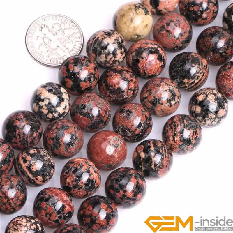 Round Natural Dark Red Snowflake Obsidian Stone Gem Stone Semi Precious Beads Loose Bead For Jewelry Making 15 Inch Wholesale