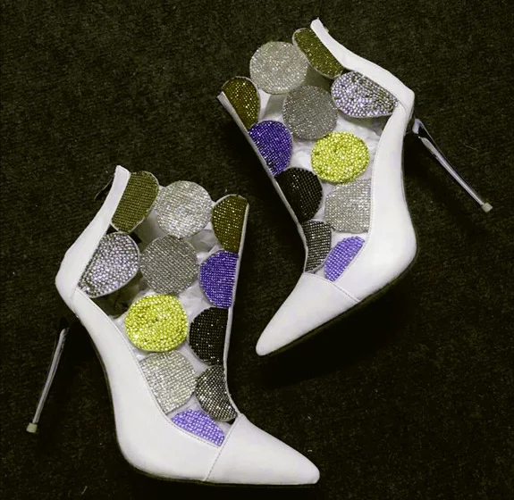 Mixed Colors Round Rhinestone Sheets Summer Ankle Boots Bling High Heels Sandals Women Crystal Patchwork Wedding Shoes Bottines