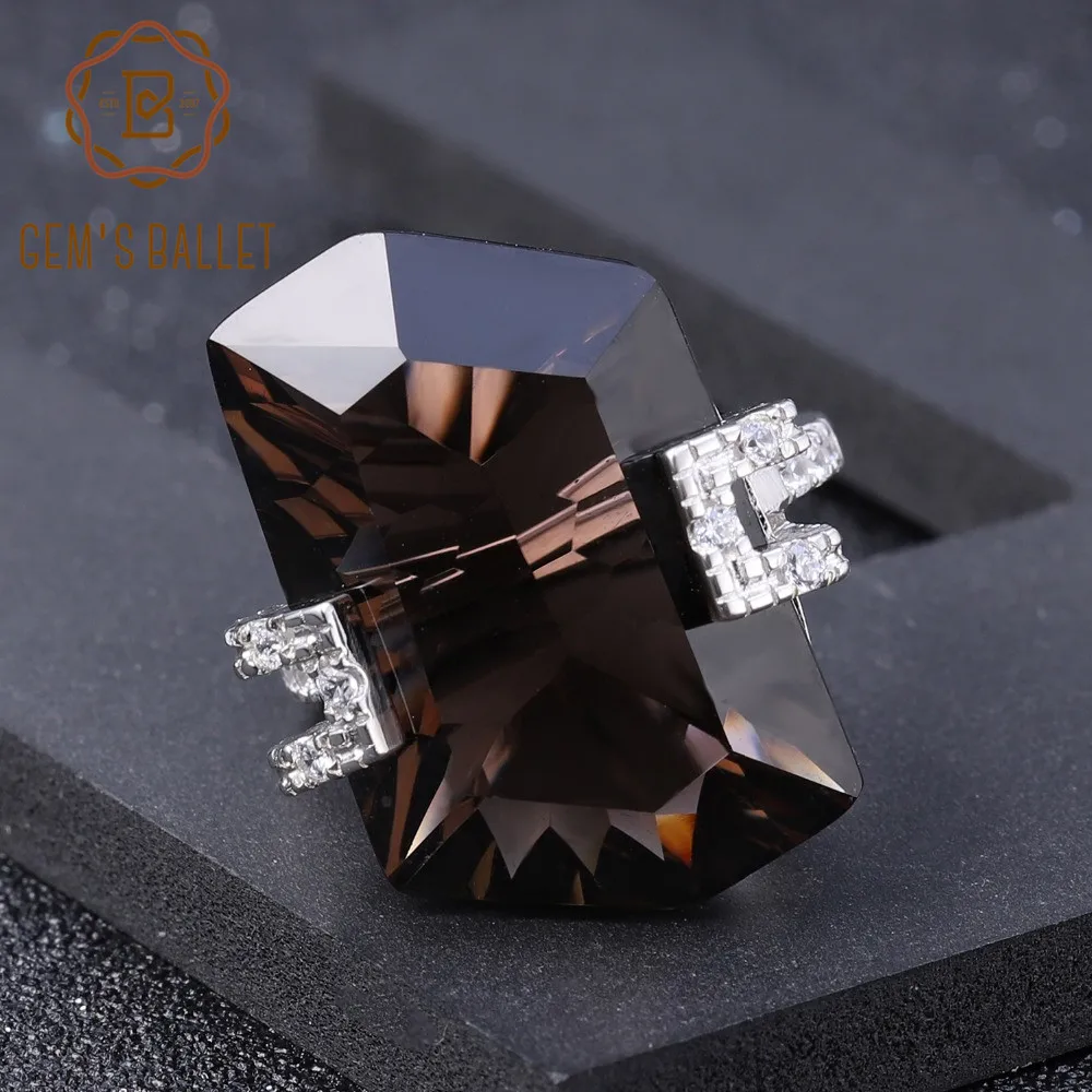 GEM'S BALLET Luxury 925 Sterling Silver Vintage Cocktail Rings Natural Smoky Quartz Gemstone Ring For Women Wedding Fine Jewelry