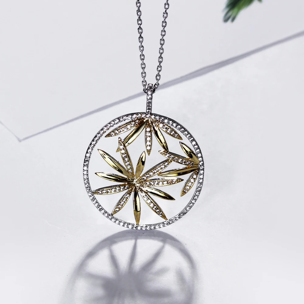 

Beautiful Very Big Necklace Leaf Pendant 2 Tone Jewelry Large Suspension Pendants for Women New Accessories