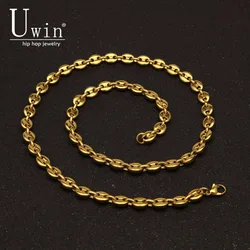 UWIN Stainless Steel Coffee beans Chain Necklace 8mm 55cm Hip hop Style Gold color Link Fashion Punk Choker Charms Jewelry