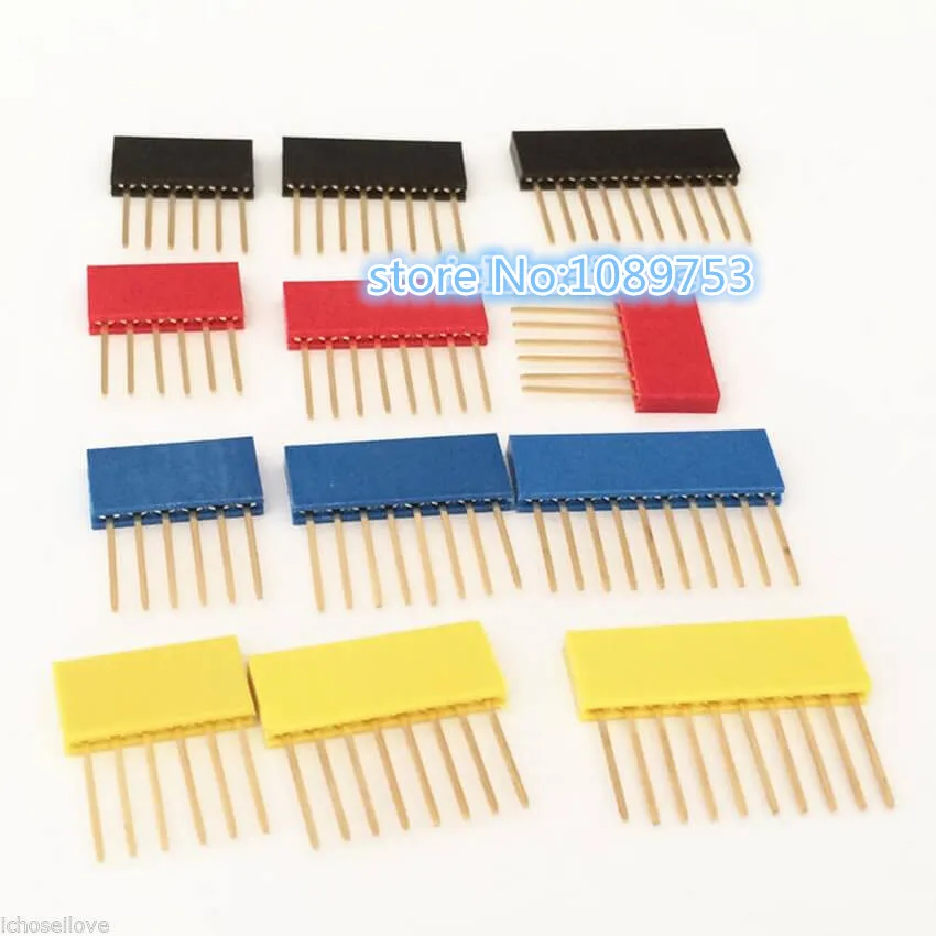 80Pcs Female Tall Stackable Header Connector Socket 11mm For Arduino Shield 4-Color Black/Red/Blue/Yellow