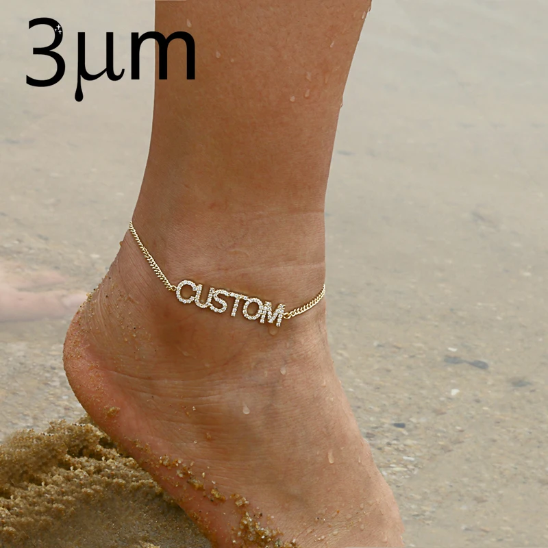 3UMeter Custom Anklet Women Foot Jewelry Women Anklet Ankle Bracelet Crystal Letter