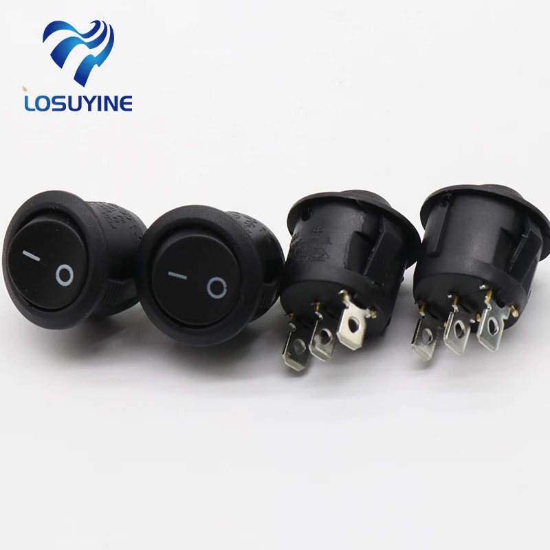 5Pcs Mini Round Black 3 Pin SPDT ON-OFF Rocker Switch Snap-in