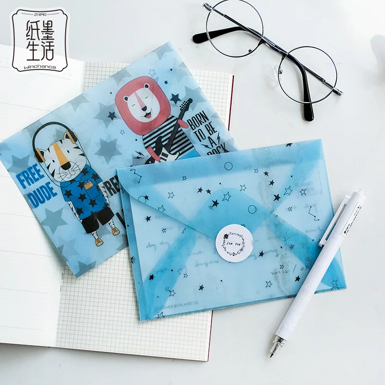 2 pack Kawaii animal cat dog Translucent Envelope Message Card Letter Stationary Storage Paper Gift