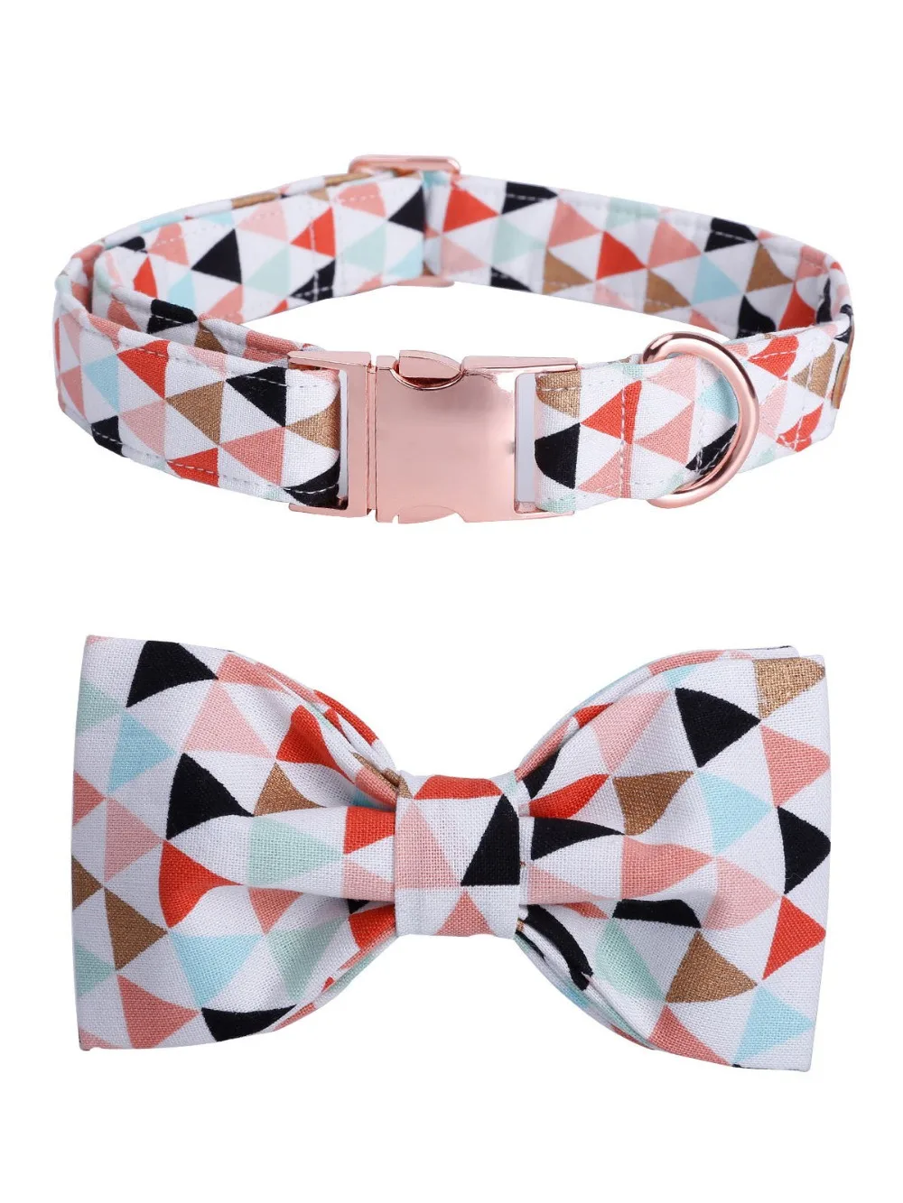 Dog Collar and Leash Set with Bow Tie Soft and Cotton Fabric Collar Rose Gold Metal Buckle Adjustable Pet Accessory