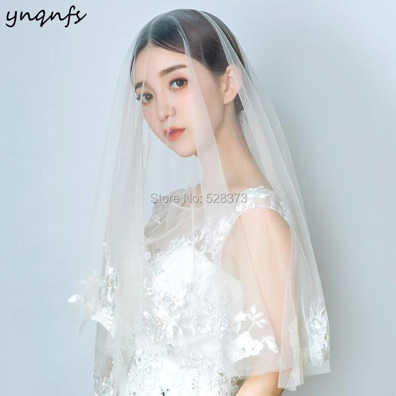 YNQNFS V66 Real Hair Decoration Lace Edge Elegant Champagne Wedding Veil Short Bridal Veil Birdcage 2019