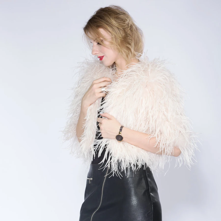 Hot  fashion sexy real ostrich  feathers women coat turkey wool short coat feather fur coat jacket retail / wholesale