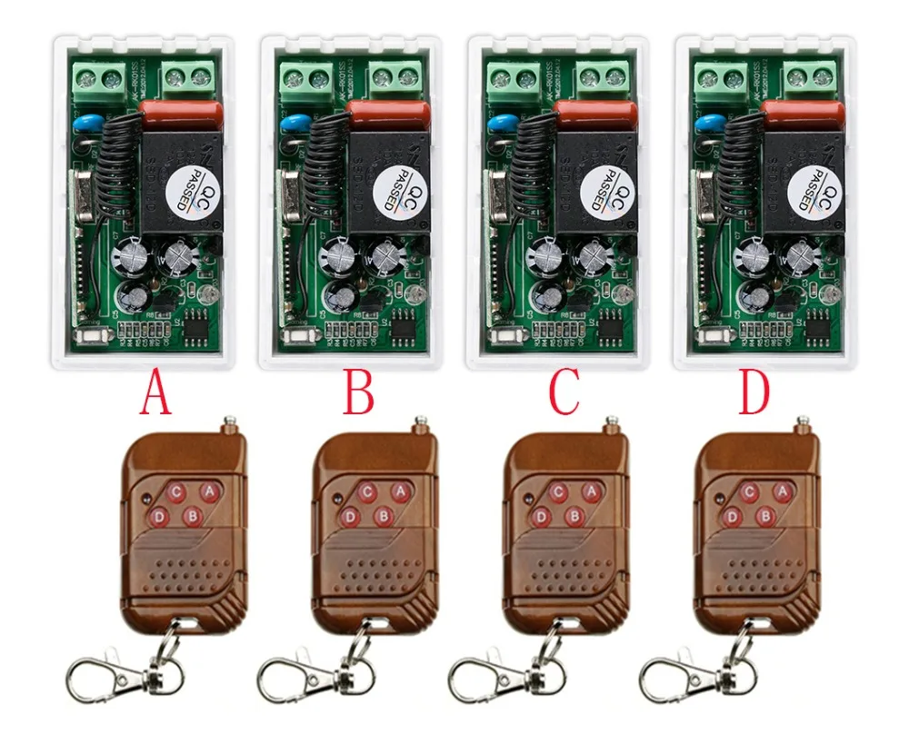 

most simple wiring New AC220V 1CH 10A Wireless RF Remote Control Switch 4*Transmitter+ 4*Receiver For Access/door System