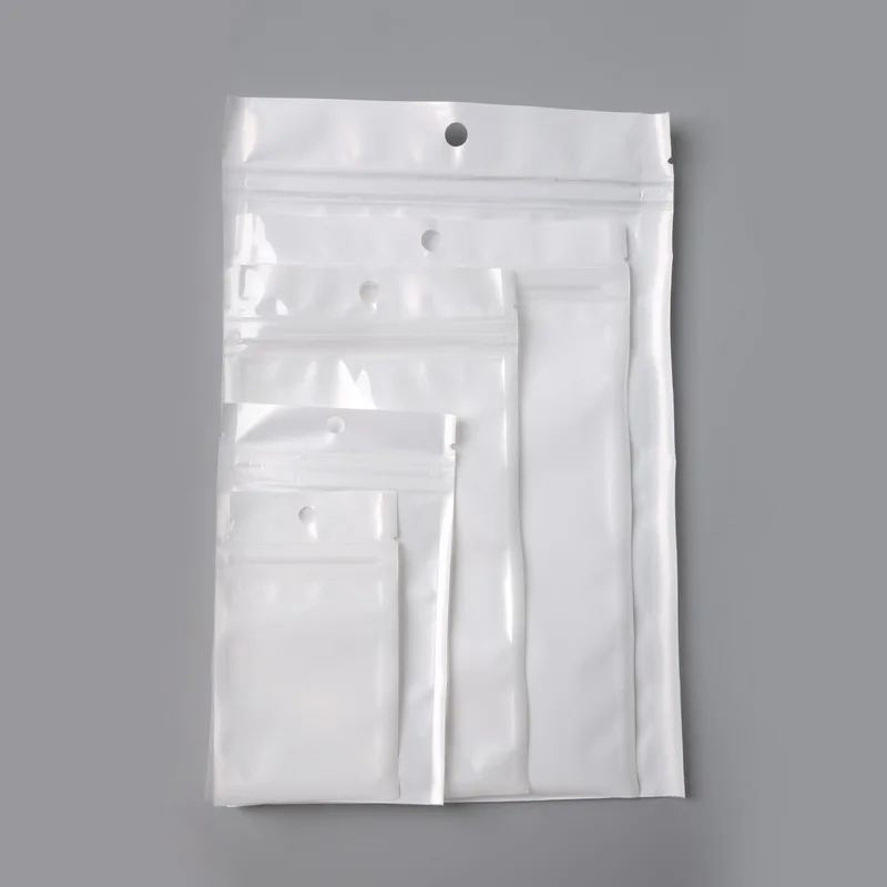 9 Size White/Clear Self Seal Zipper Plastic Bag Retail Jewelry Packaging Pack Poly Bag Zip Lock Storage Bag Hang Hole