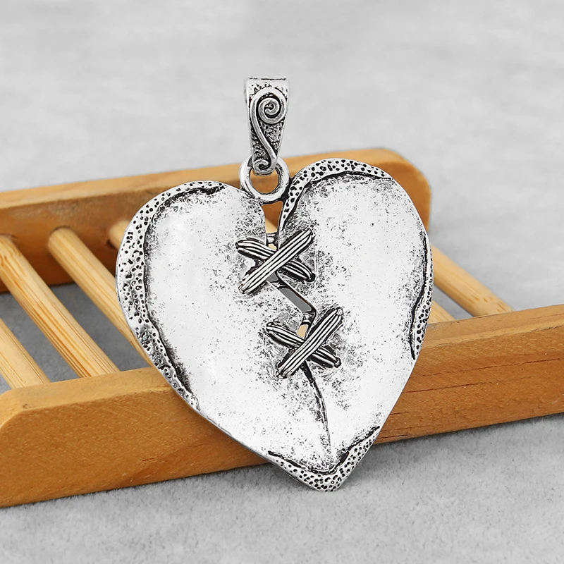 2PCS Tibetan Silver Large Heart Shape Charms Pendants for Necklace Making Jewelry Findings 57x55mm
