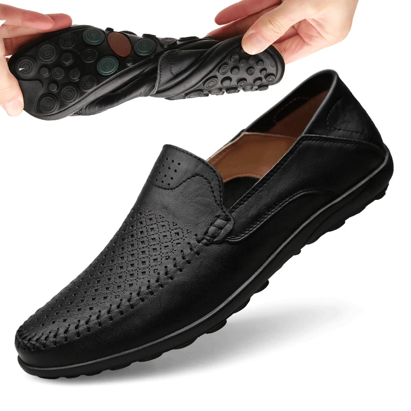 Summer Men Shoes Casual Luxury Brand 2019 Genuine Leather Mens Loafers Moccasins Italian Breathable Slip on Boat Shoes JKPUDUN