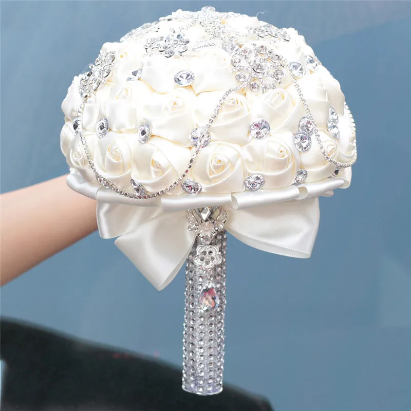 WifeLai-A Prom Superb Ivory Rose Diamonds Tassels Stitch Wedding Bouquet Bridal Mariage Brooch Bouquet Flowers In Stock W2218-26