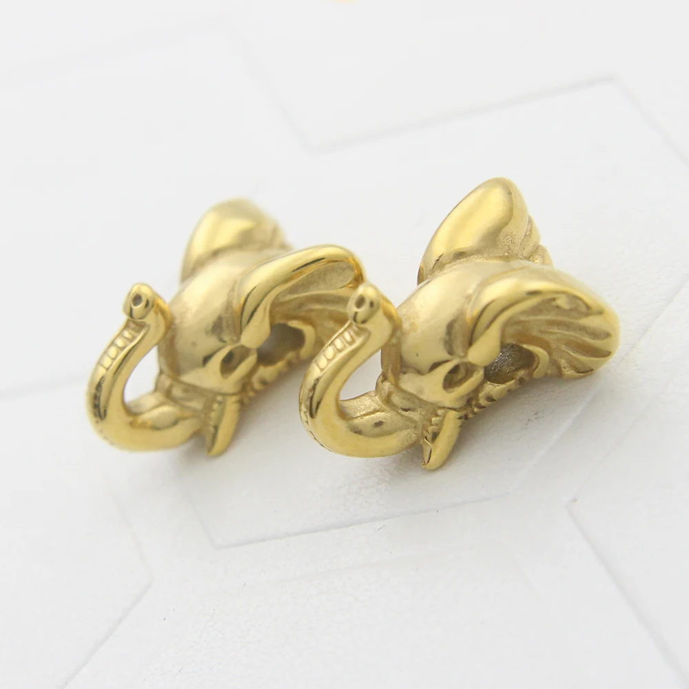 2mm Hole Gold Elephant Head beads 316l Stainless Steel Animal Charms for String Bracelets DIY Jewelry Making Wholesale 4pcs