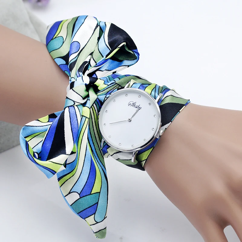 Shsby Ribbon bracelet Ladies flower cloth Watch Bands women silk scarf girls Headwear Bag decoration  handle for handbag