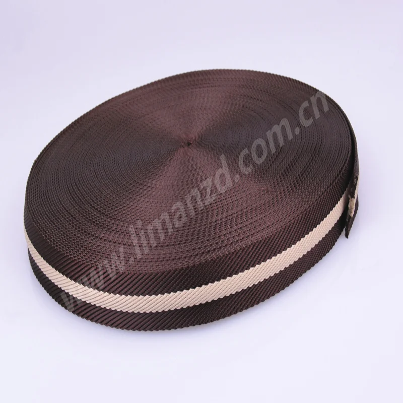 1.25 Inch Thick Twill Nylon Webbing Tape Coffee/Beige Color 50 Yards