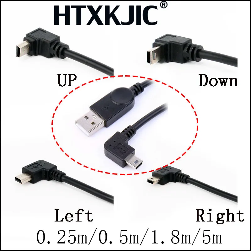 USB 2.0 Male to Mini USB B Type 5pin 90 Degree Up & Down & Left & Right Angled Male Data Cable 0.25m/0.5m/1.8m/5m