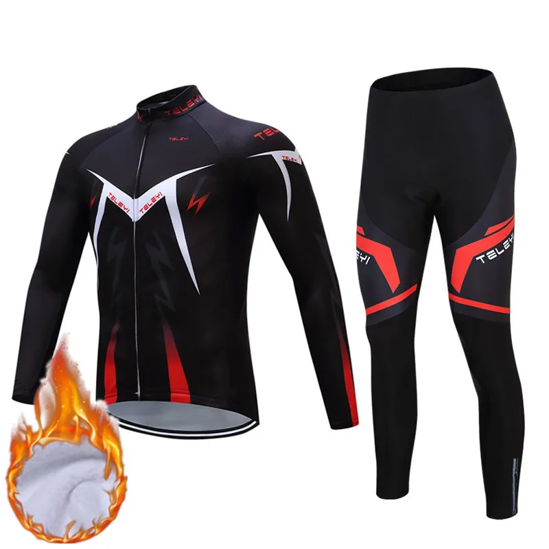 Teleyi 2023 Cycling Jersey Set Winter Warm Cycling Clothing Thermal Fleece Bicycle Clothing Windproof MTB Road Bike Jersey Suit