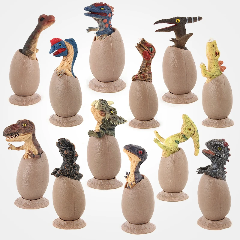 Oenux 12pcs/set New Original Jurassic Semi Hatching Egg Action Figures T-REX Classic Dinossauro World Cartoon PVC Model Kids Toy