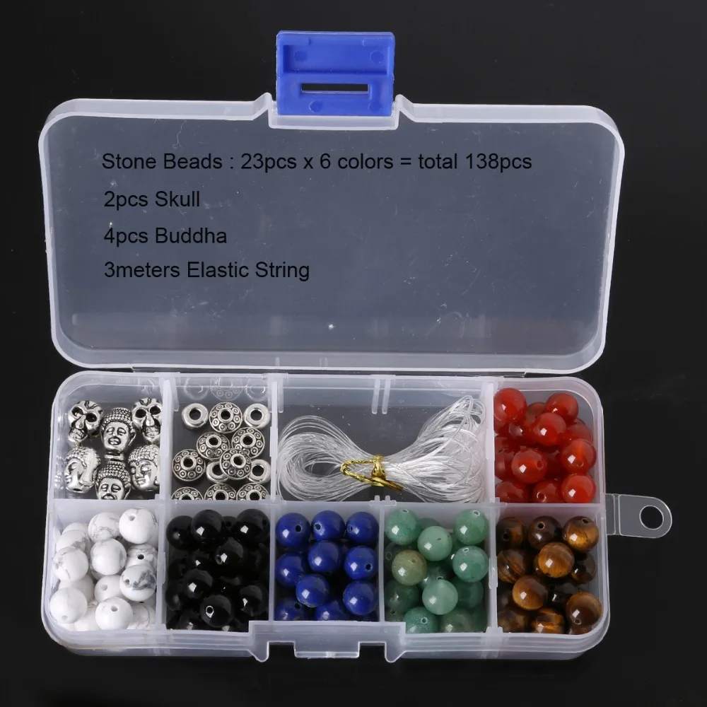 

New Arrivals Natural Stone Beads DIY Jewelry Kit for Bracelet Making, Including Metal Buddha& Skull Beads & Elastic Cord