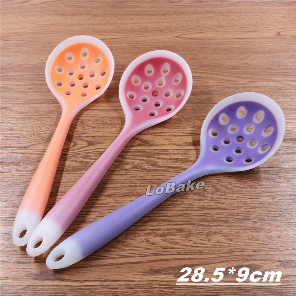 (3pcs/lot) 28.5*9.5cm semitransparent ladle style silicone soup spoon hop pot strainer flatware cooking tools kitchen gadgets