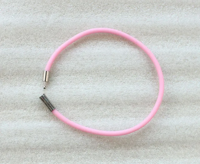 24PCS Pink Rubber Cord Silver Color Bayonet Clasp Bracelets #23495