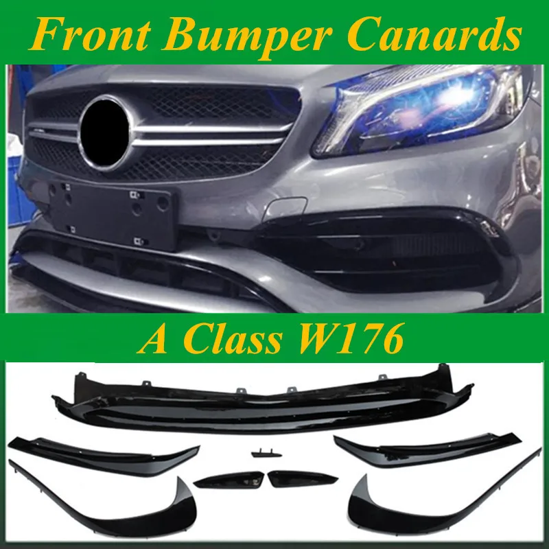 Carbon Fiber Rear Bumper Canards ABS Front Bumper Canards 8 Pieces/Set LCI A45 AMG Style for Mercedes A Class W176 LCI